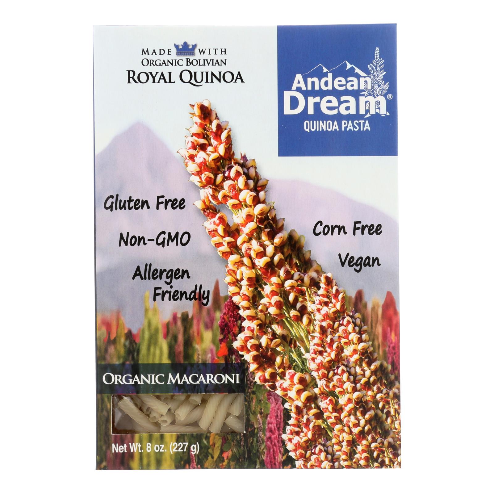 Andean Dream, Andean Dream Gluten Free Organic Macaroni Quinoa Pasta - Case of 12 - 8 oz. (Pack of 12)