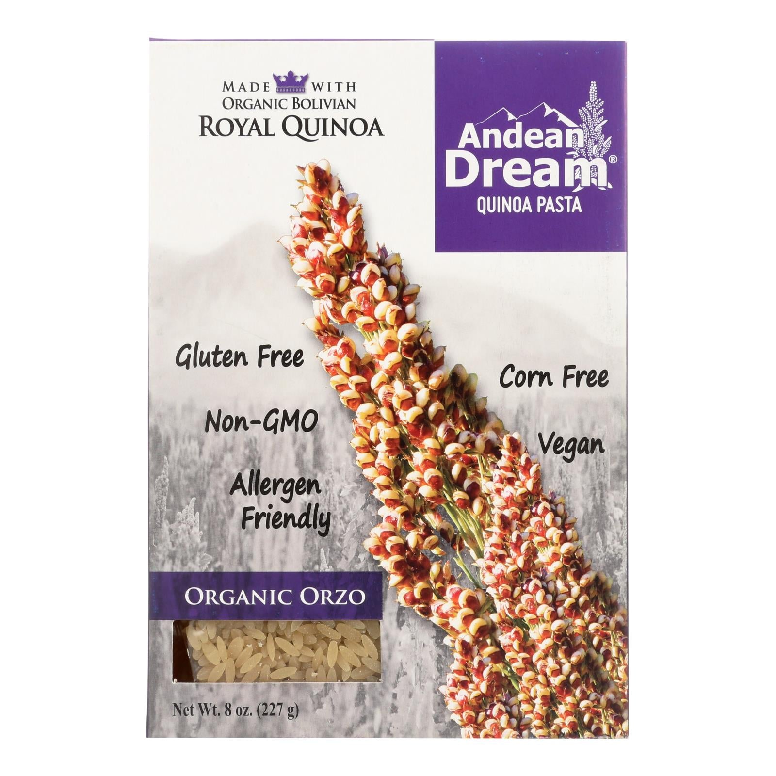 Andean Dream, Andean Dream Gluten Free Organic Orzo Quinoa Pasta - Case of 12 - 8 oz. (Pack of 12)