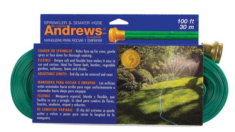 A.M. ANDREWS COMPANY, Andrews Vinyl Green 30 PSI Repairable Gentle Soaker 1 Dia. in. x 100 L ft.