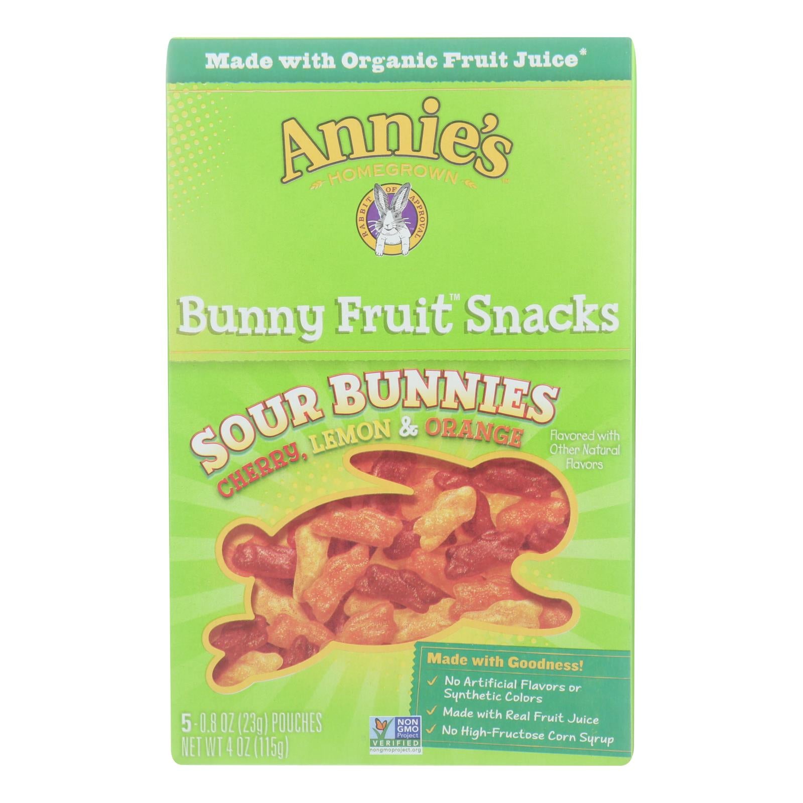 Annie'S Homegrown, Annie's Homegrown - Bunny Fruit Snacks - Sour Bunnies - Case of 10 - 4 oz. (Pack of 10)