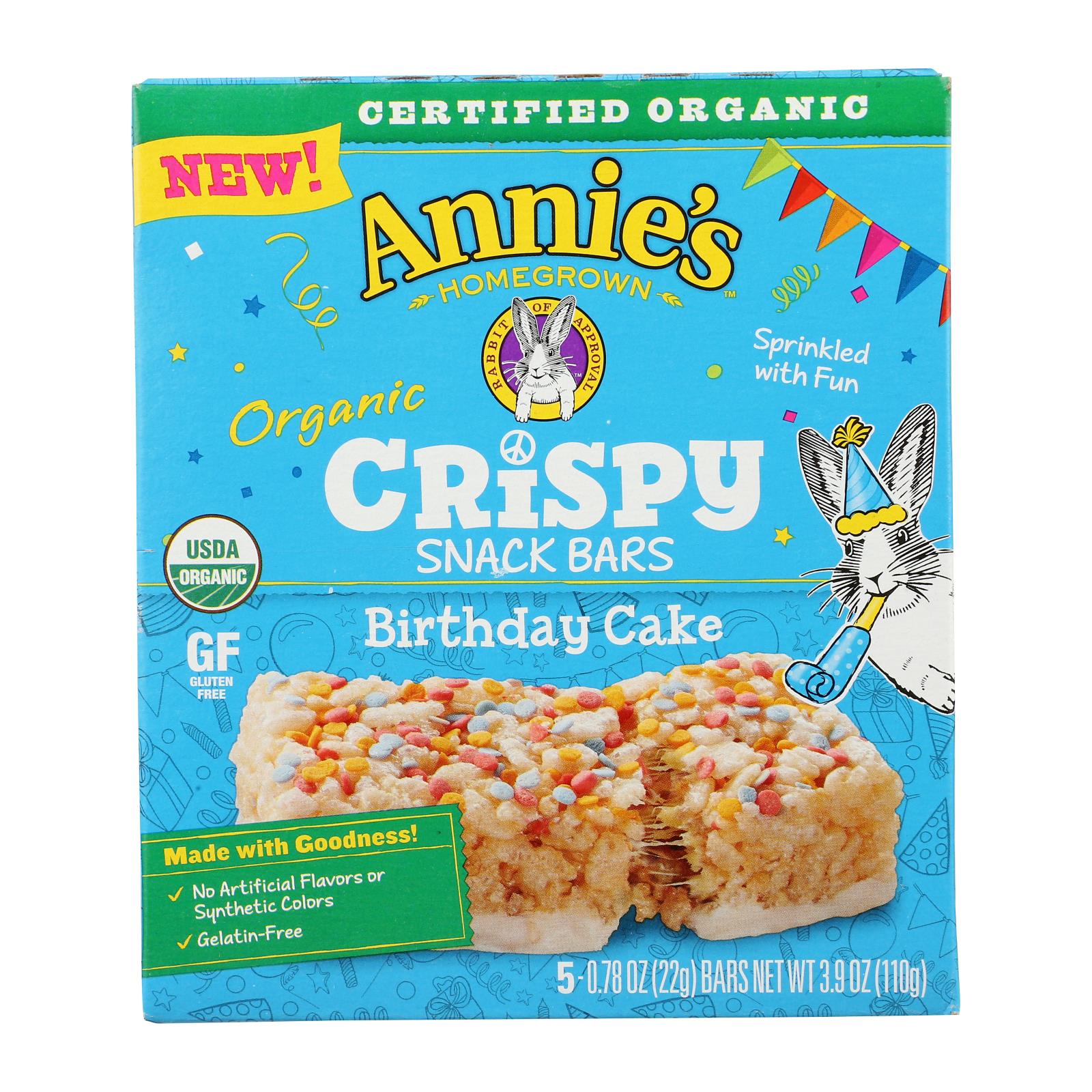 Annie'S Homegrown, Annie's Homegrown - Crispy Snack Bars Birthday Cake 5count - Case of 8 - 3.9 OZ (Pack of 8)