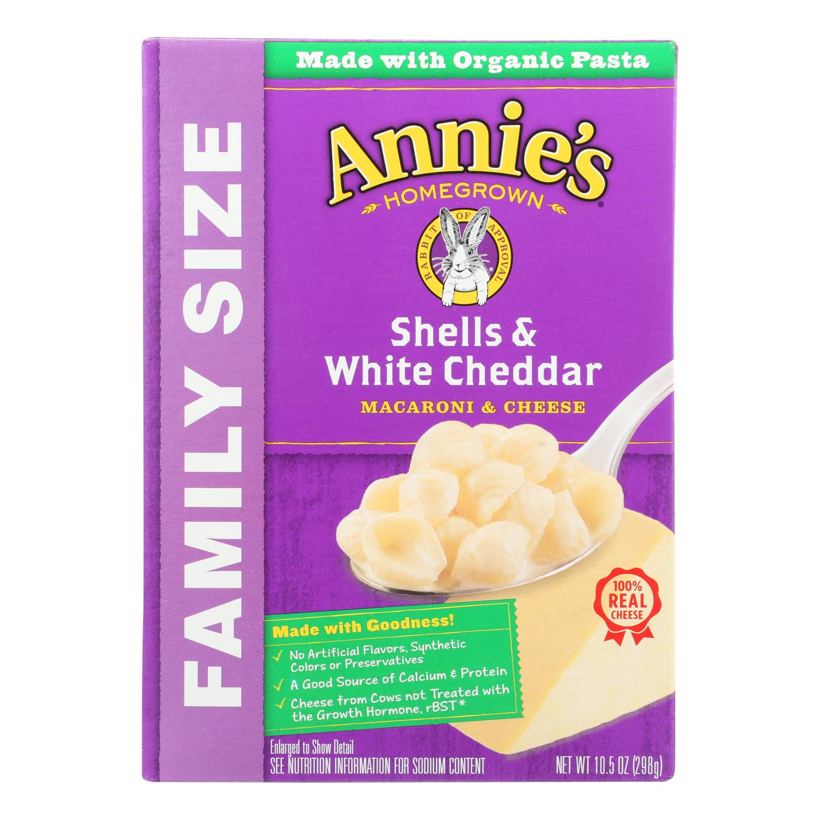 Annie'S Homegrown, Annie's Homegrown Family Size Shells and White Cheddar Mac and Cheese - Case of 6 - 10.5 oz. (Pack of 6)
