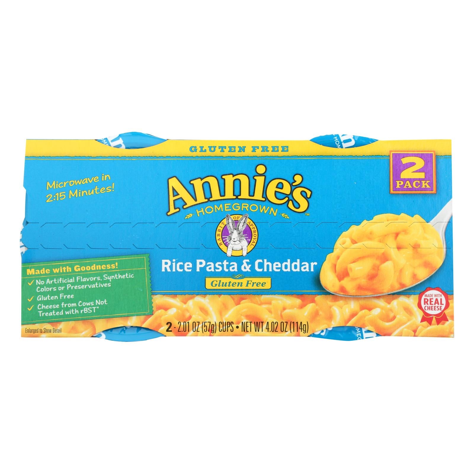 Annie'S Homegrown, Annie's Homegrown Gluten Free Rice Pasta and Cheddar Microwavable Macaroni and Cheese Cup - Case of 6 - 4.02 oz. (Pack of 6)