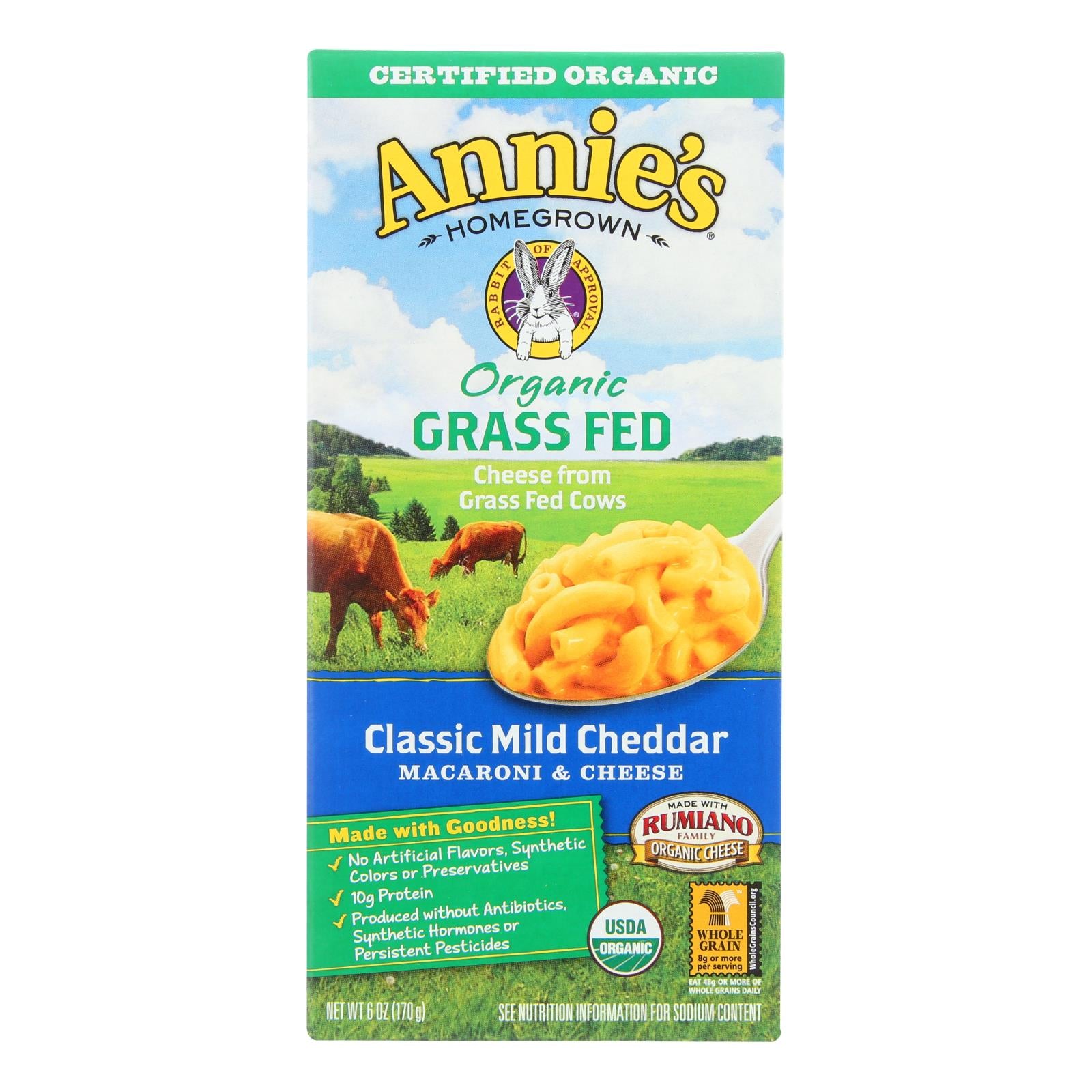 Annie'S Homegrown, Annies Homegrown Macaroni and Cheese - Organic - Grass Fed - Classic Mild Cheddar - 6 oz - case of 12 (Pack of 12)