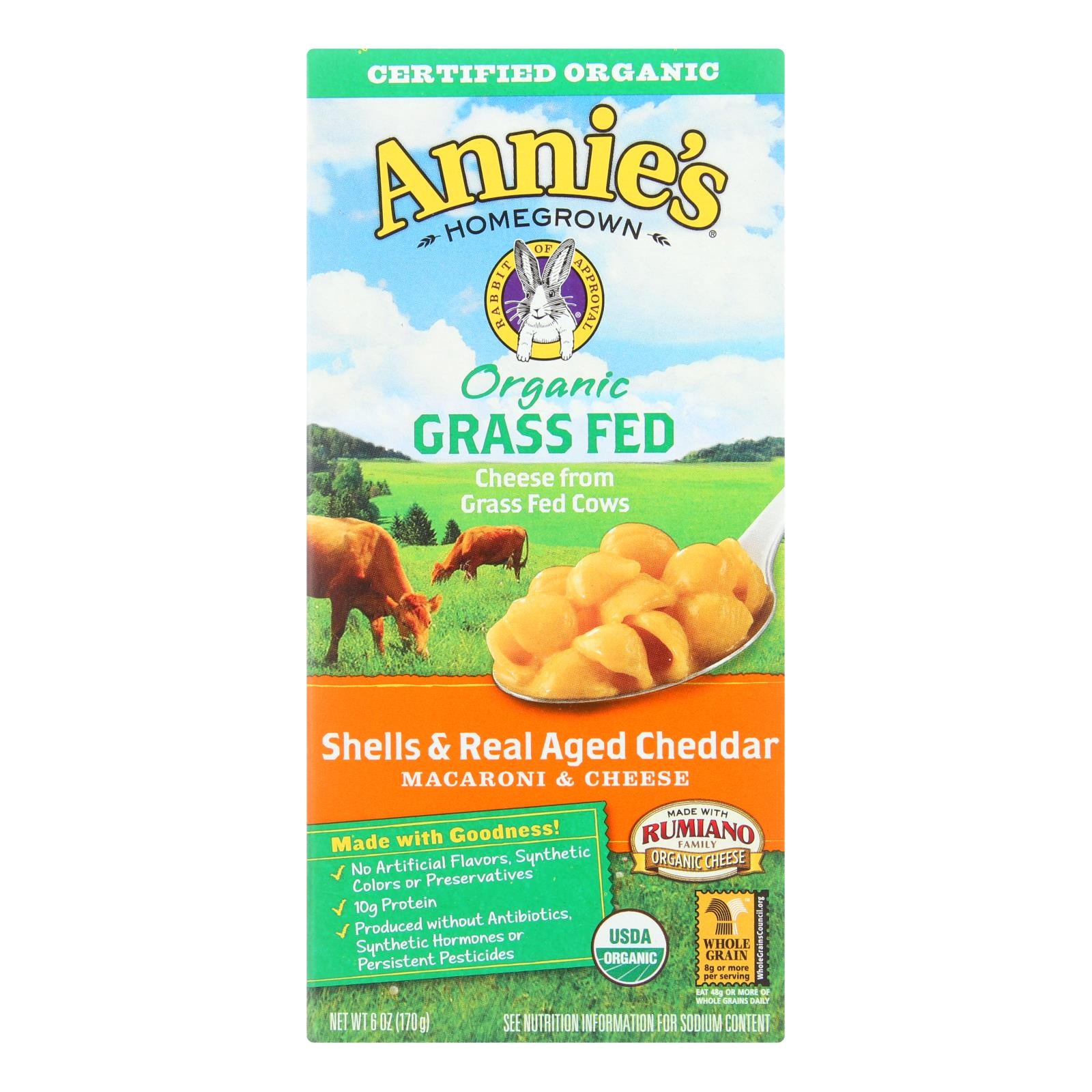 Annie'S Homegrown, Annies Homegrown Macaroni and Cheese - Organic - Grass Fed - Shells and Real Aged Cheddar - 6 oz - case of 12 (Pack of 12)