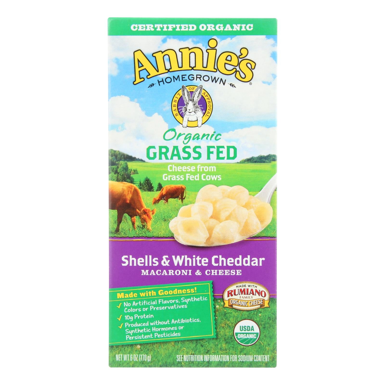 Annie'S Homegrown, Annies Homegrown Macaroni and Cheese - Organic - Grass Fed - Shells and White Cheddar - 6 oz - case of 12 (Pack of 12)