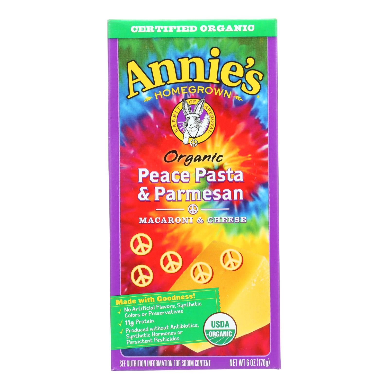 Annie'S Homegrown, Annies Homegrown Macaroni and Cheese - Organic - Peace Pasta and Parmesan - 6 oz - case of 12 (Pack of 12)