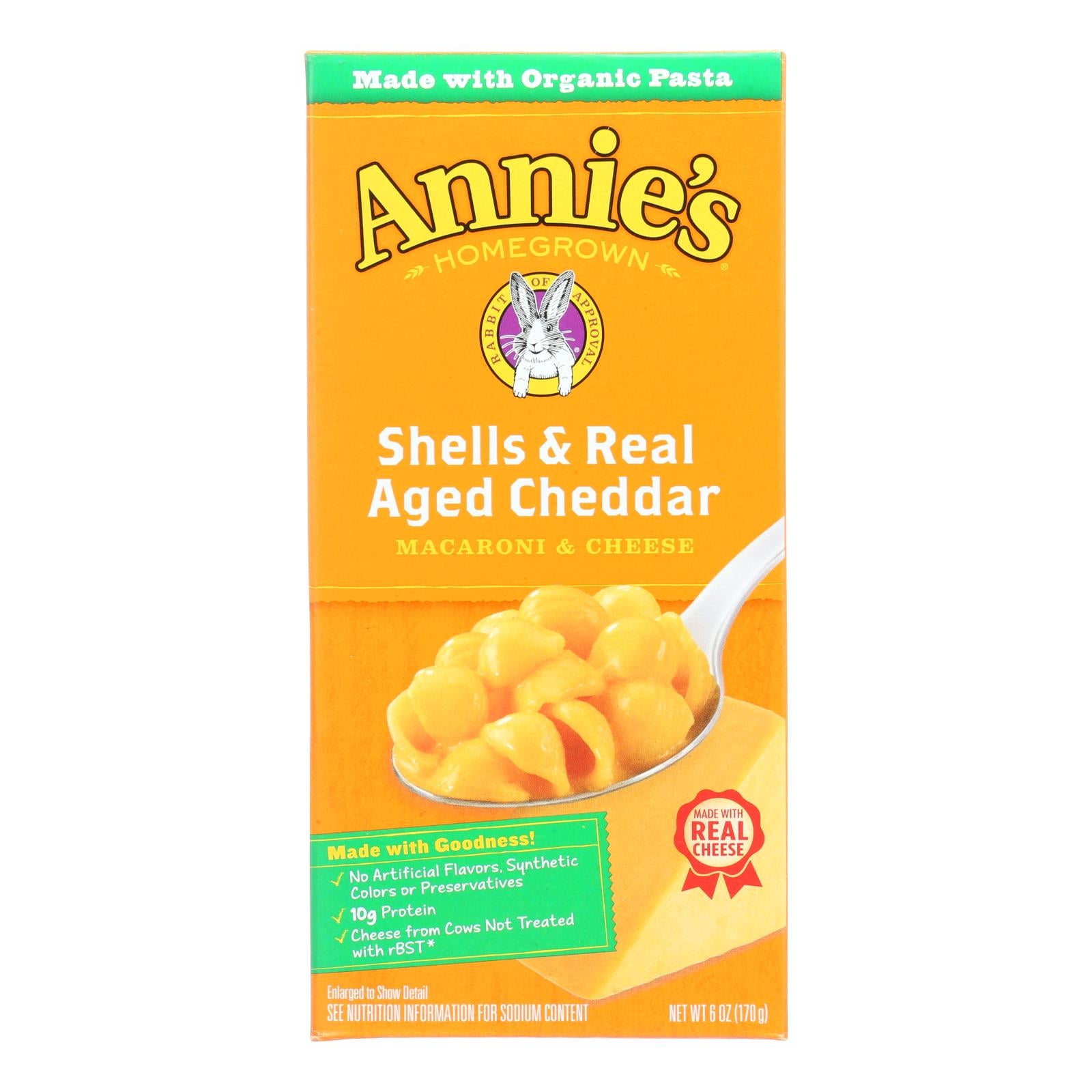 Annie'S Homegrown, Annies Homegrown Macaroni and Cheese - Organic - Shells and Real Aged Cheddar - 6 oz - case of 12 (Pack of 12)