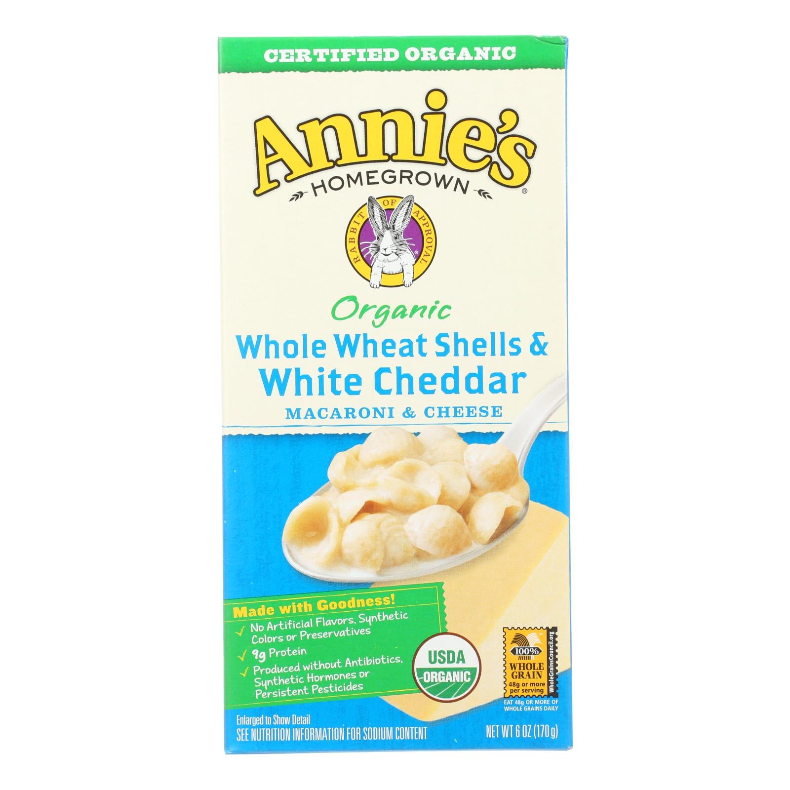 Annie'S Homegrown, Annies Homegrown Macaroni and Cheese - Organic - Whole Wheat Shells and White Cheddar - 6 oz - case of 12 (Pack of 12)