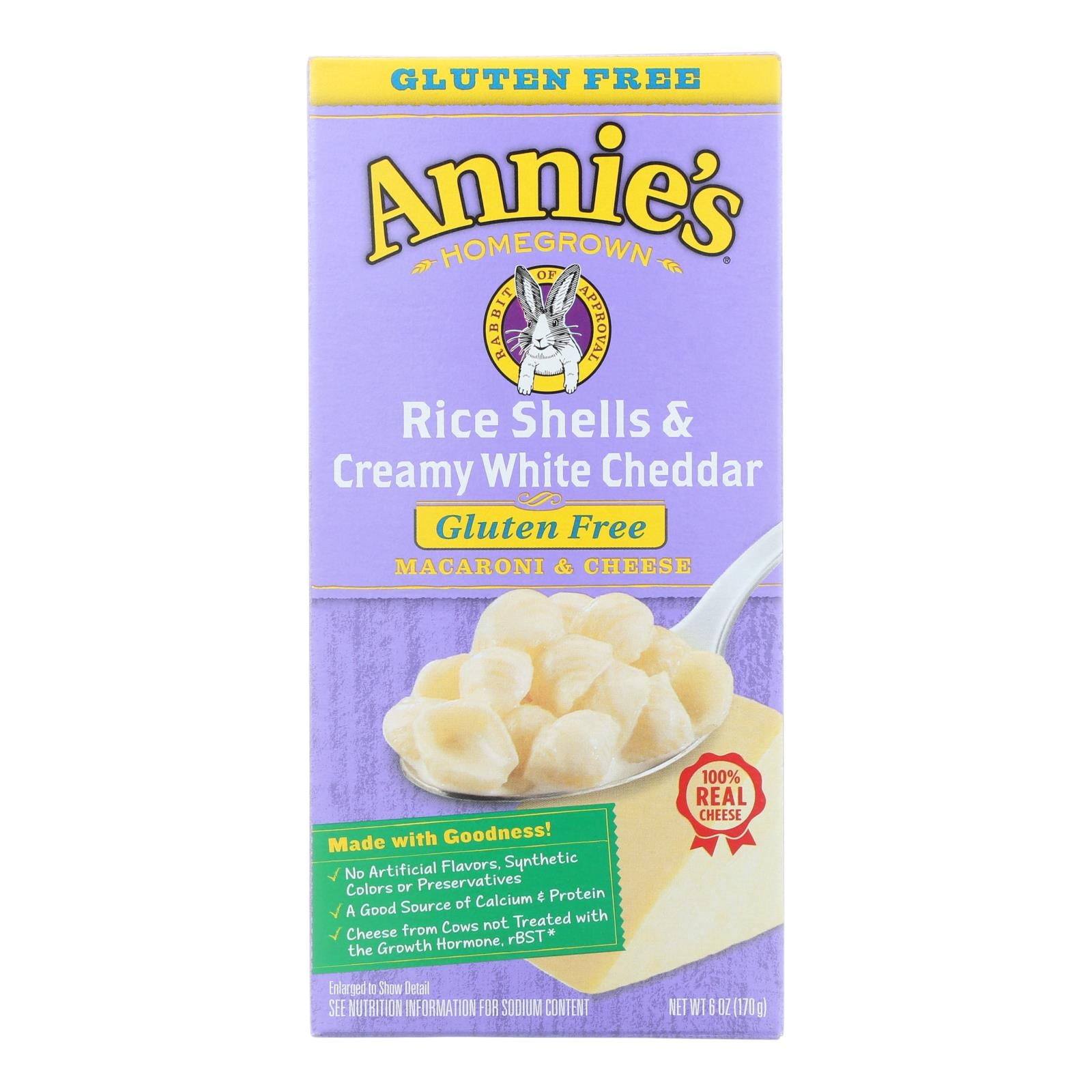 Annie'S Homegrown, Annies Homegrown Macaroni and Cheese - Rice Shells and Creamy White Cheddar - Gluten Free - 6 oz - case of 12 (Pack of 12)