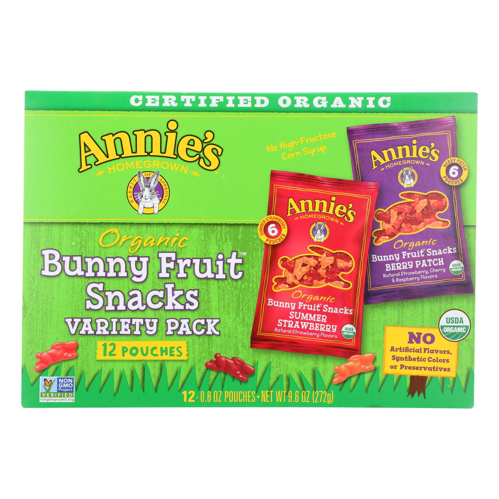 Annie'S Homegrown, Annie's Homegrown Organic Bunny Fruit Snacks Variety Pack - Case of 12 - 9.6 oz. (Pack of 12)