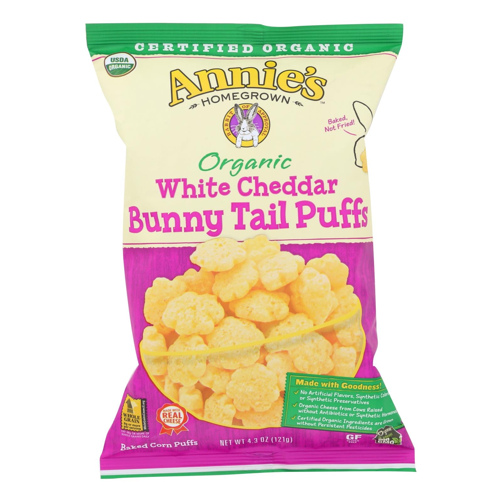 Annie'S Homegrown, Annie's Homegrown Organic Cheese Puffs - White Cheddar Bunny Tails - Case of 12 - 4.3 oz (Pack of 12)