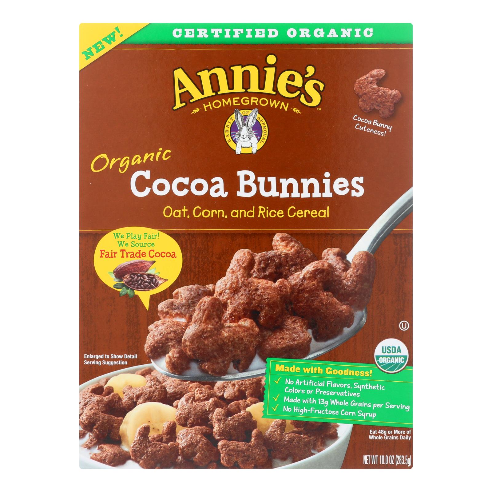 Annie'S Homegrown, Annie's Homegrown Organic Cocoa Bunnies Oat with Corn and Rice Cereal - Case of 10 - 10 oz. (Pack of 10)