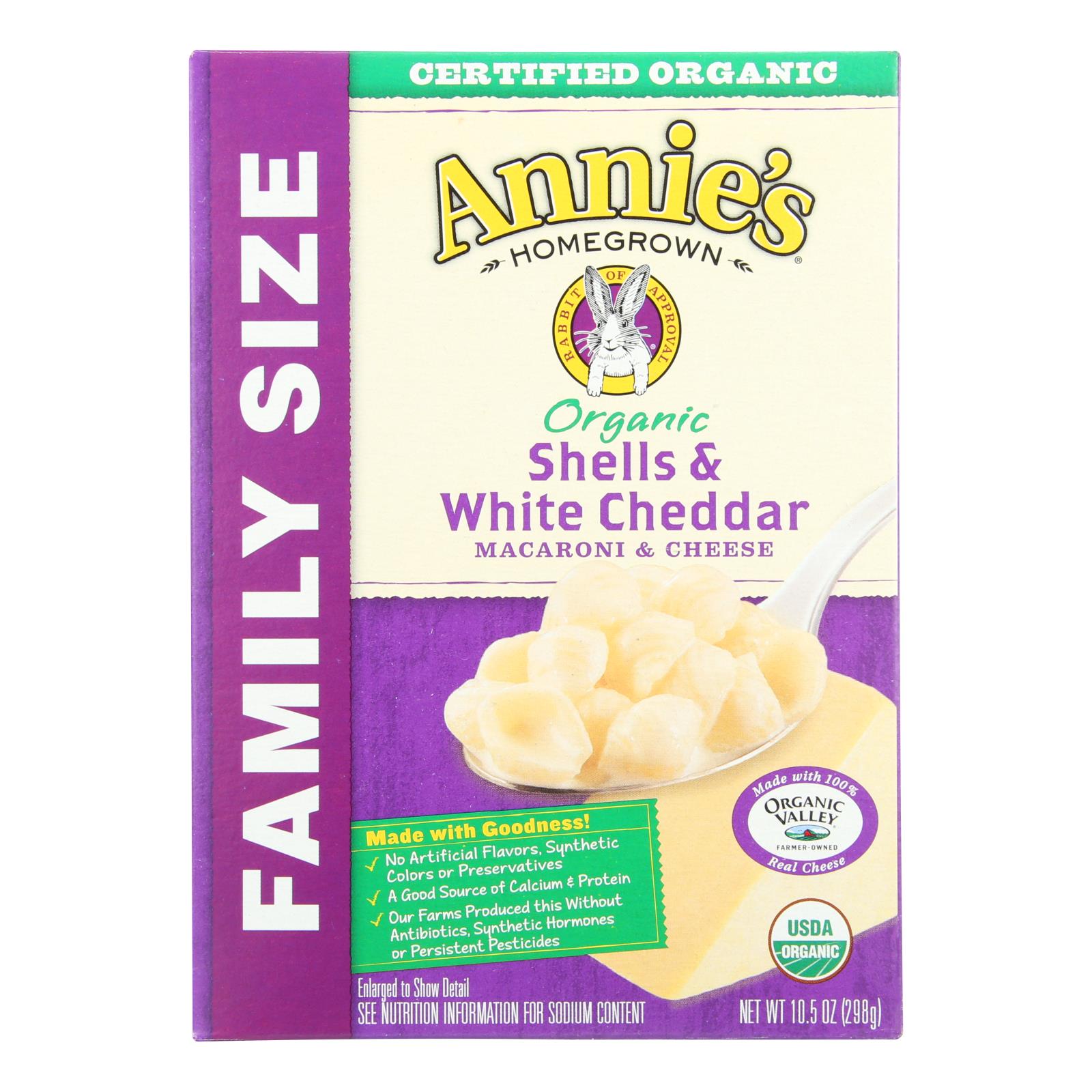 Annie'S Homegrown, Annie's Homegrown Organic Family Size Shells and White Cheddar Macaroni and Cheese - Case of 6 - 10.5 oz. (Pack of 6)
