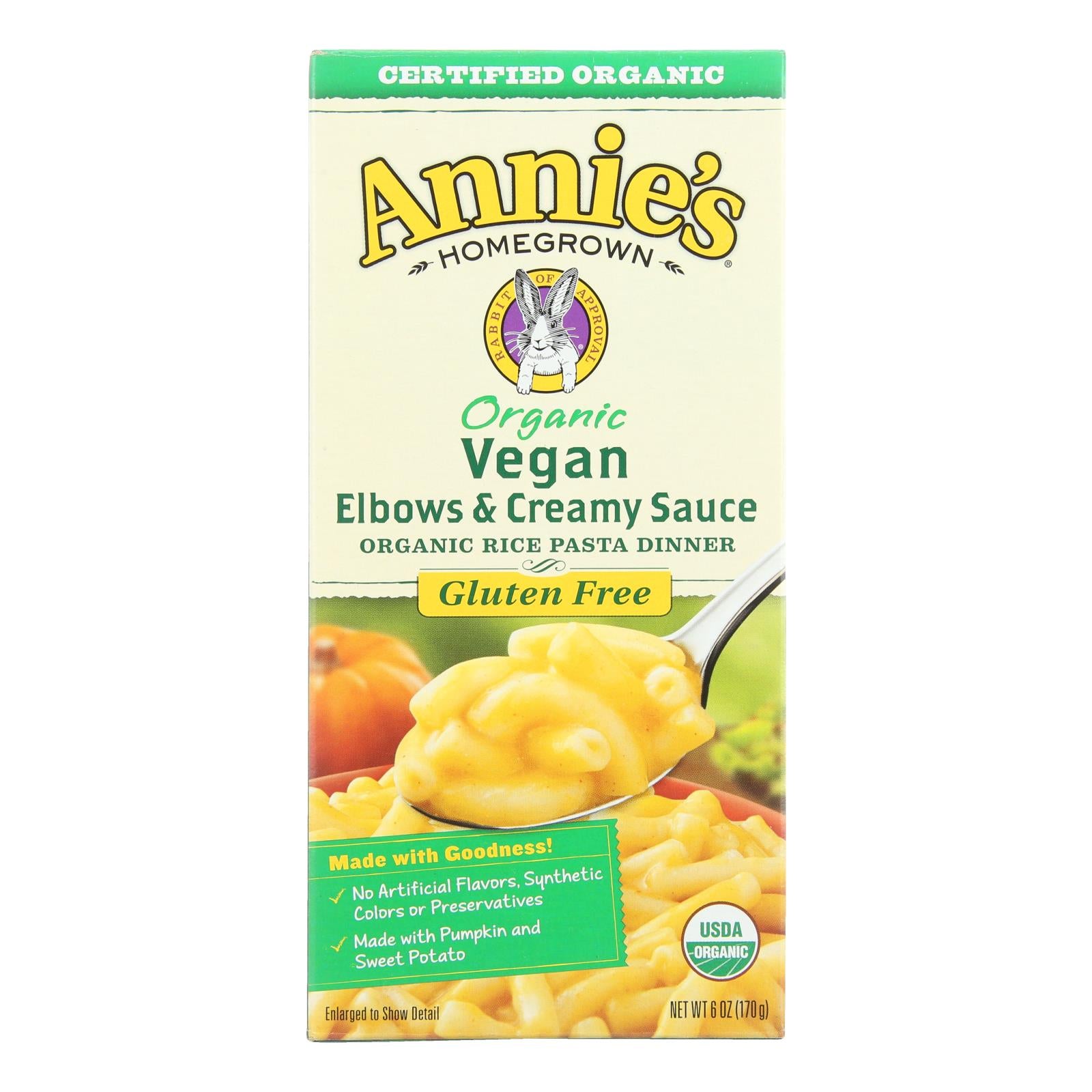 Annie'S Homegrown, Annie's Homegrown Organic Gluten Free Vegan Elbows and Creamy Sauce Rice Pasta Dinner - Case of 12 - 6 oz. (Pack of 12)