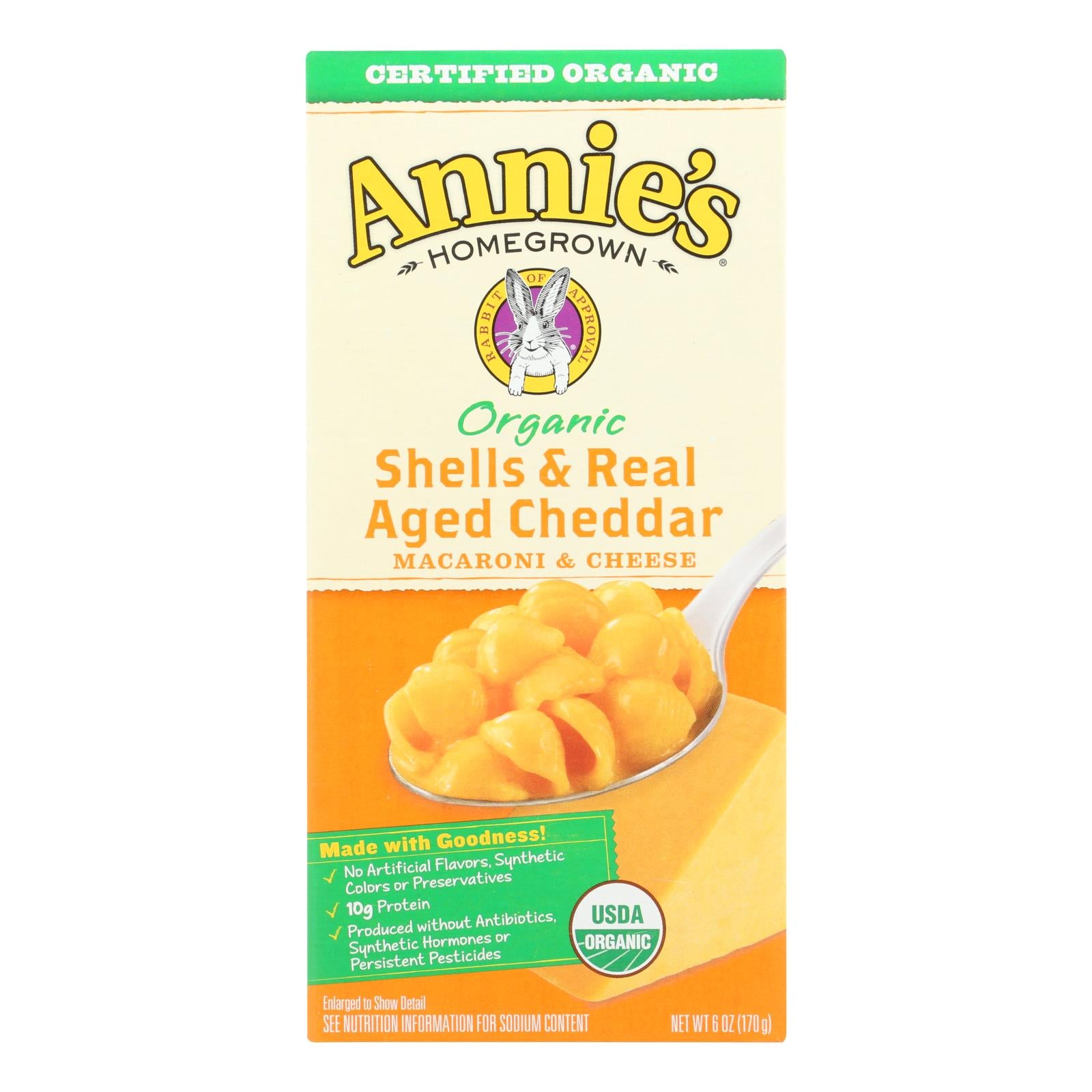 Annie'S Homegrown, Annie's Homegrown Organic Shells and Real Aged Cheddar Macaroni and Cheese - Case of 12 - 6 oz. (Pack of 12)
