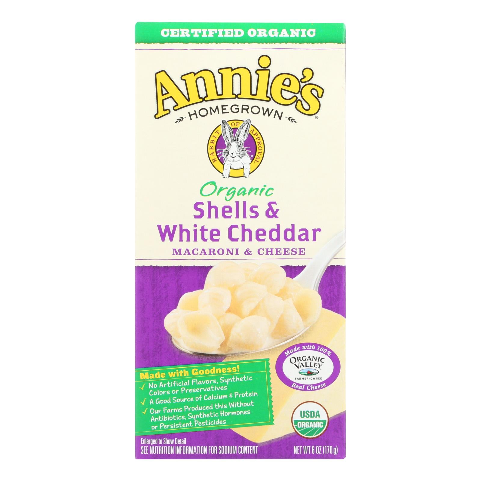 Annie'S Homegrown, Annie's Homegrown Organic Shells and White Cheddar Macaroni and Cheese - Case of 12 - 6 oz. (Pack of 12)