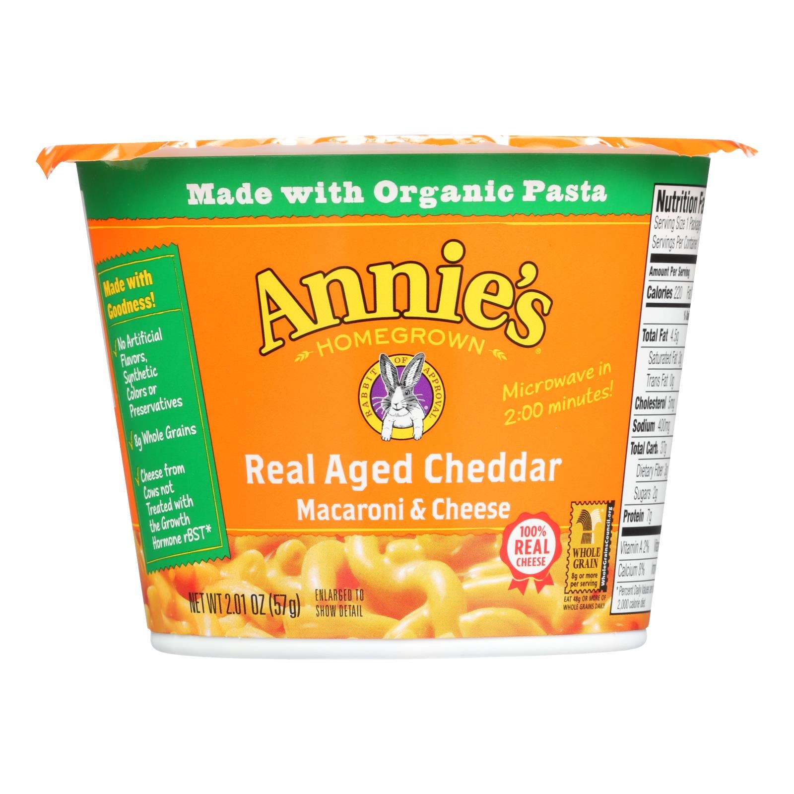 Annie'S Homegrown, Annie's Homegrown Real Aged Cheddar Microwavable Macaroni and Cheese Cup - Case of 12 - 2.01 oz. (Pack of 12)