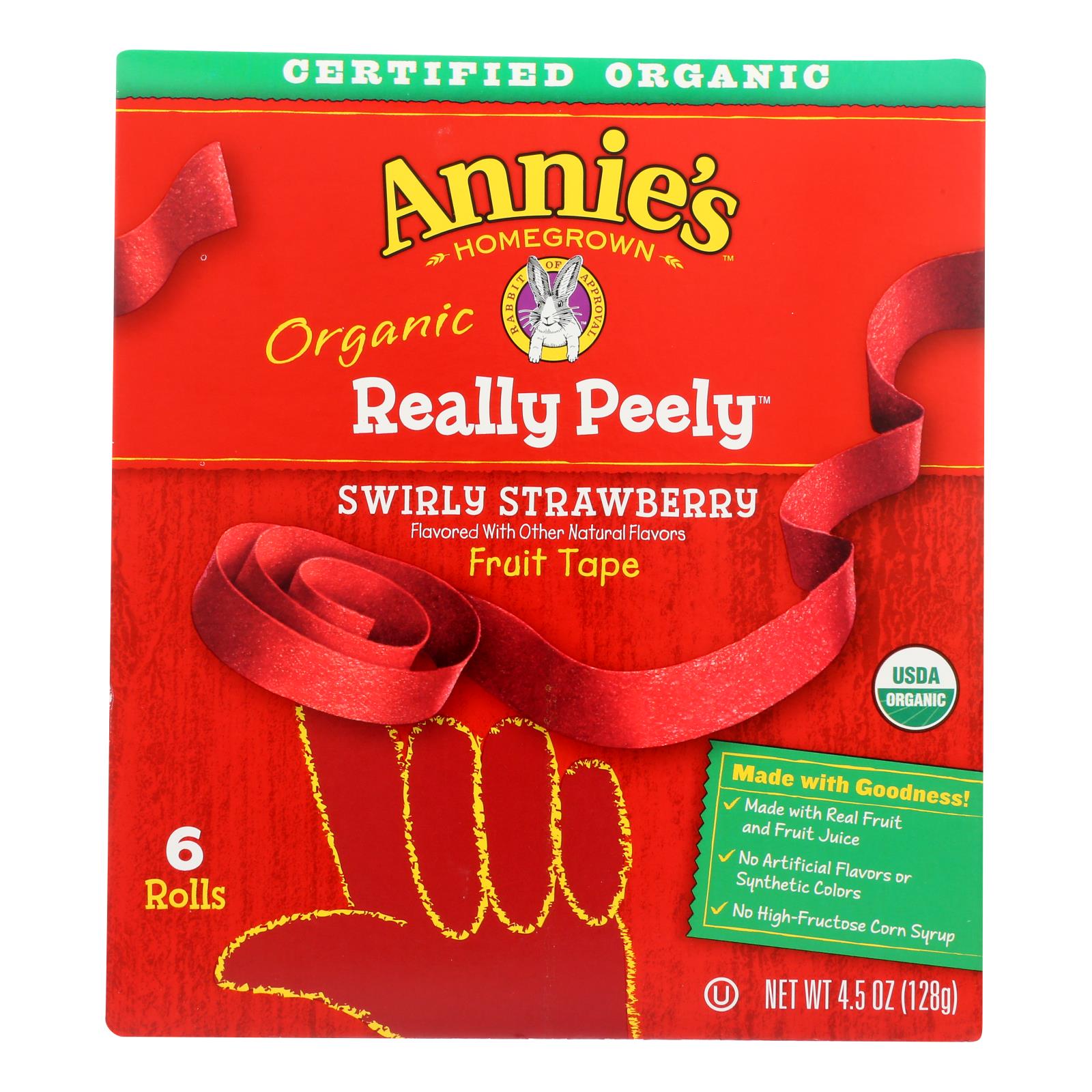 Annie'S Homegrown, Annie's Homegrown - Really Peely Fruit Tape - Swirly Strawberry - Case of 8 - 4.5 oz. (Pack of 8)
