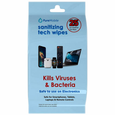 Sakar International Inc, Anti-Bacterial Sanitizing Tech Wipes, For Electronics, 25-Pk.