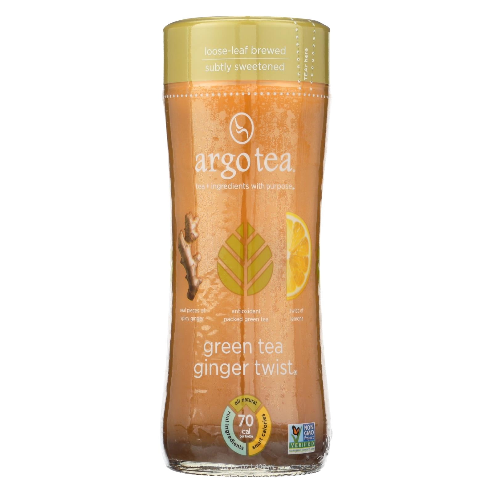 Argo Tea, Argo Tea Iced Green Tea - Ginger Twist - Case of 12 - 13.5 Fl oz. (Pack of 12)