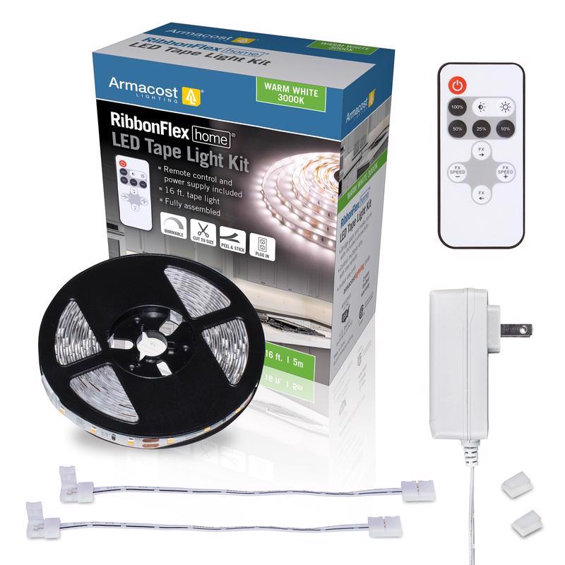 ARMACOST LIGHTING LLC, Armacost Lighting RibbonFlex home 16 ft. L White Plug-In LED Strip Tape Light Kit 1 pk