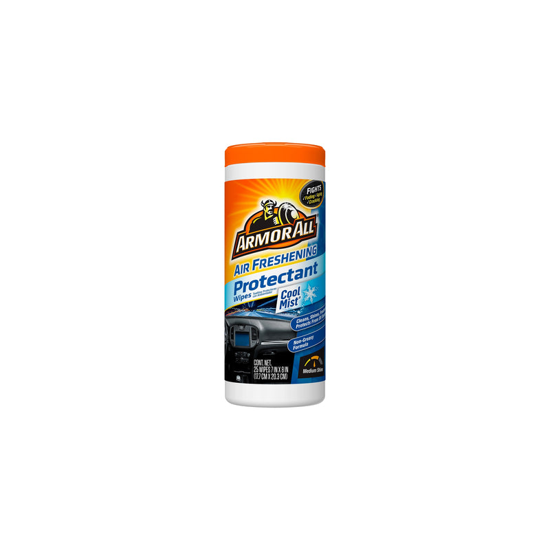 ENERGIZER AUTO SALES, Armor All Plastic/Rubber/Vinyl Air Freshening Protectant Wipes Cool Mist Scent 25 wipes