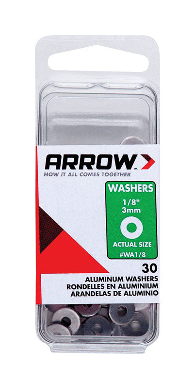 ARROW FASTENER CO LLC, Arrow 1/8 in. D Aluminum Flat Washers Silver 30 pk