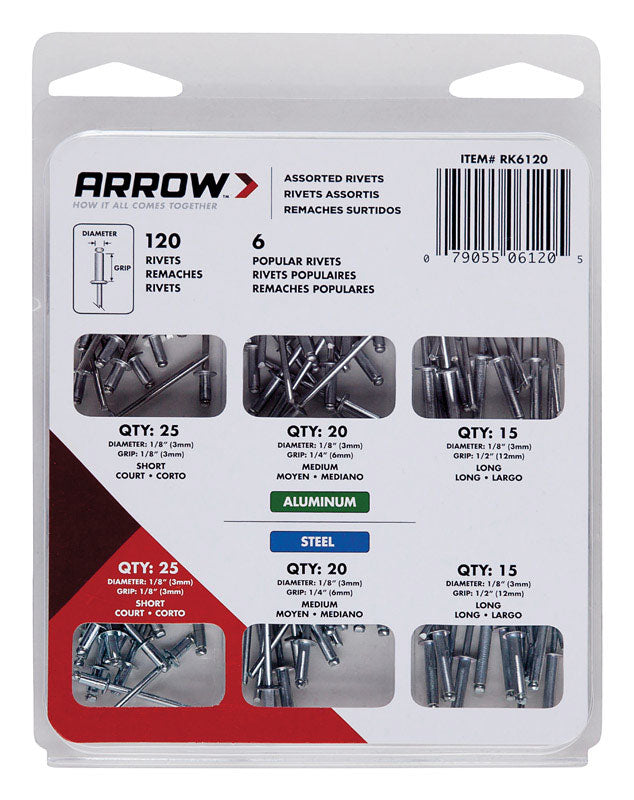 ARROW FASTENER CO LLC, Arrow 1/8 in. D Aluminum Rivet Set Silver 120 pk