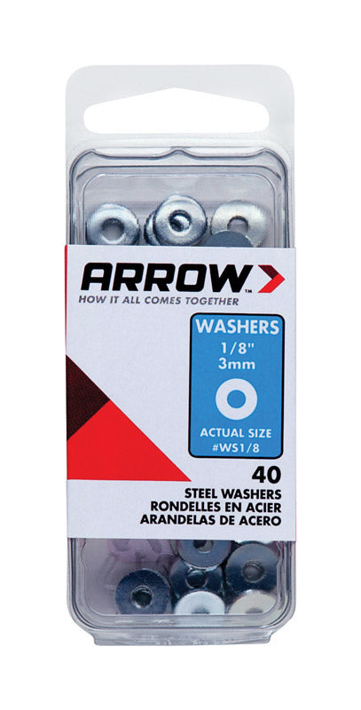 ARROW FASTENER CO LLC, Arrow 1/8 in. D Steel Flat Washers Silver 40 pk