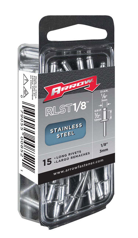 ARROW FASTENER CO LLC, Arrow 1/8 in. D X 1/2 in. Stainless Steel Long Rivets Silver 15 pk