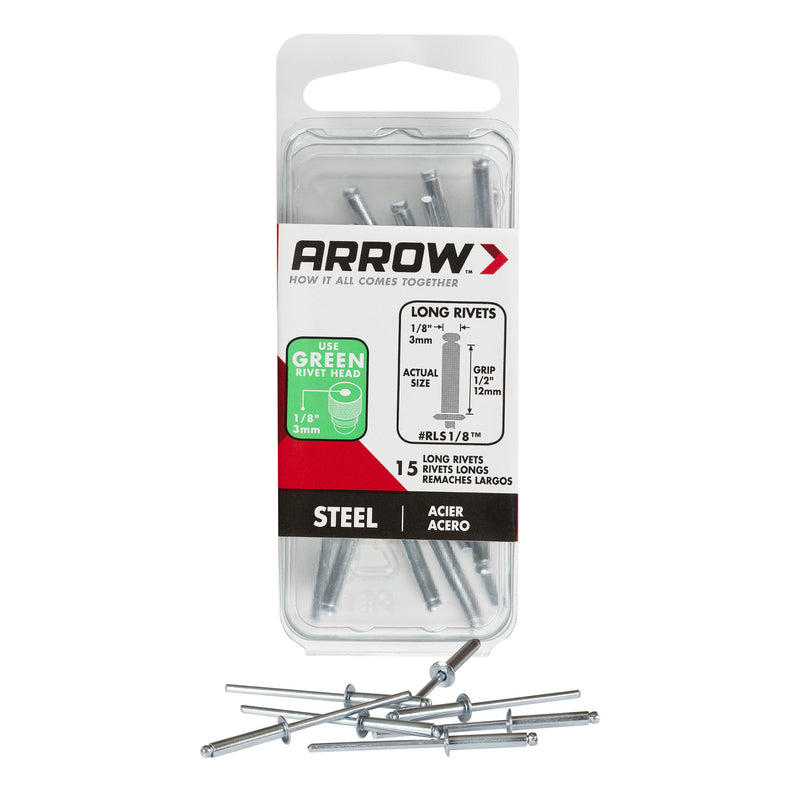 ARROW FASTENER CO LLC, Arrow 1/8 in. D X 1/2 in. Steel Long Rivets Silver 15 pk