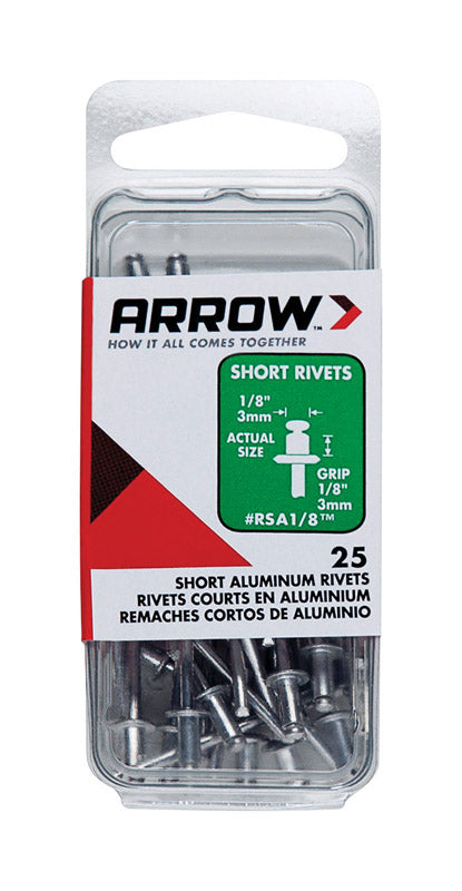 ARROW FASTENER CO LLC, Arrow 1/8 in. D X 1/8 in. Aluminum Rivets Silver 25 pk