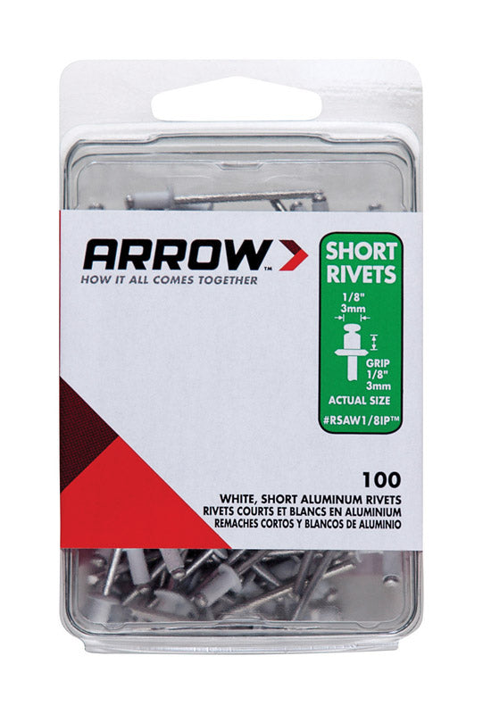 ARROW FASTENER CO LLC, Arrow 1/8 in. D X 1/8 in. Aluminum Rivets White 100 pk