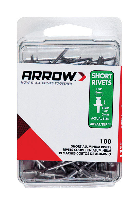 ARROW FASTENER CO LLC, Arrow 1/8 in. D X 1/8 in. Aluminum Short Rivets Silver 100 pk