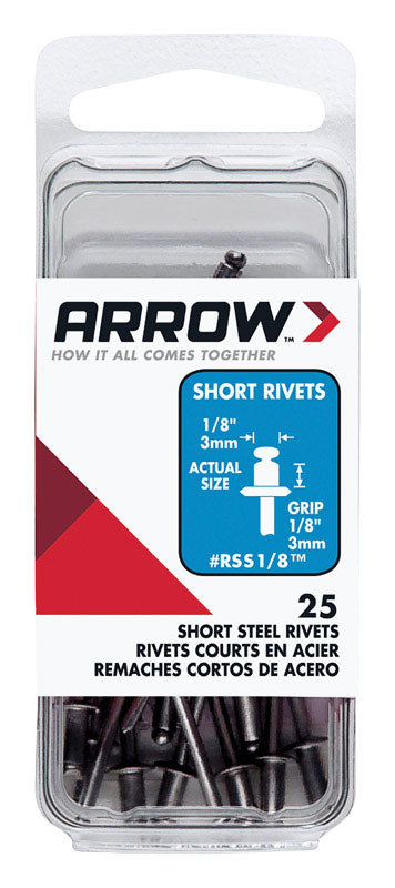 ARROW FASTENER CO LLC, Arrow 1/8 in. D X 1/8 in. Steel Rivets Silver 25 pk