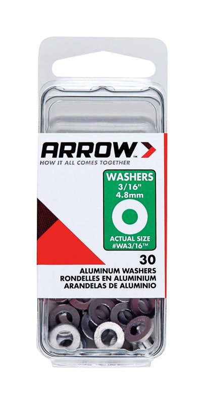 ARROW FASTENER CO LLC, Arrow 3/16 in. D Aluminum Flat Washers Silver 30 pk