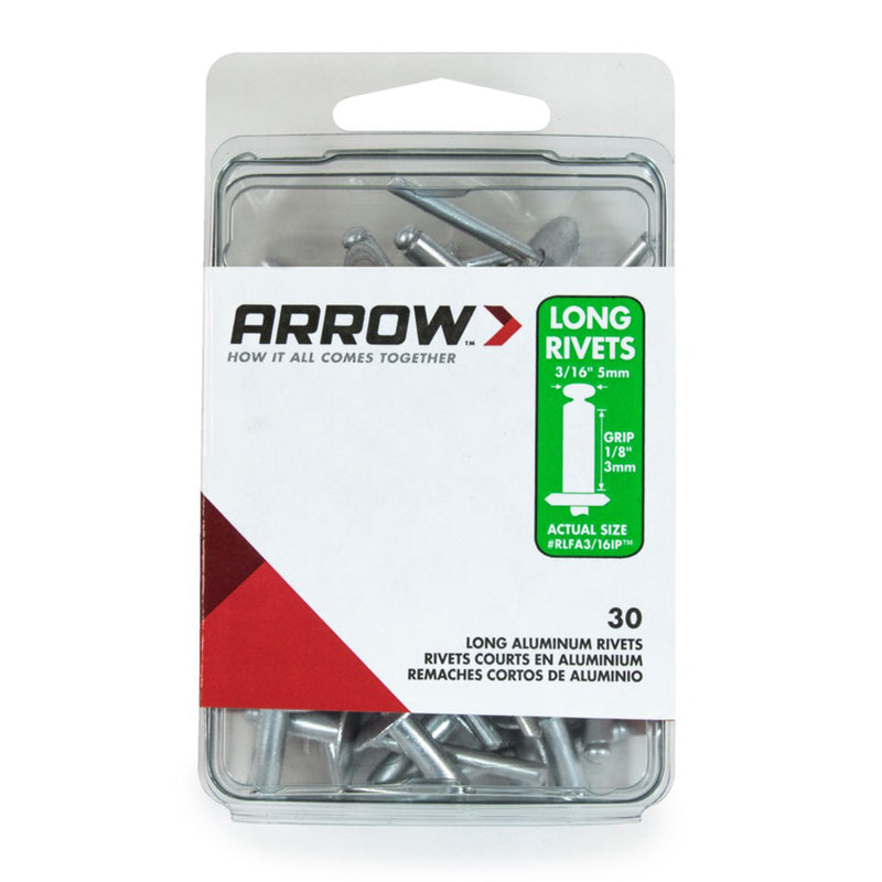 ARROW FASTENER CO LLC, Arrow 3/16 in. D X 1/2 in. Aluminum Rivets Silver 30 pk