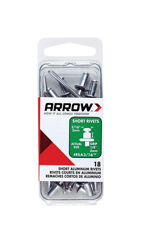 ARROW FASTENER CO LLC, Arrow 3/16 in. D X 1/8 in. Aluminum Rivets Silver 18 pk