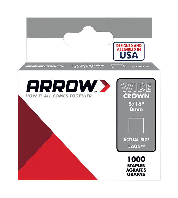 ARROW FASTENER CO LLC, Arrow #605 3/8 in. W X 5/16 in. L 25 Ga. Wide Crown Standard Staples 1000 pk