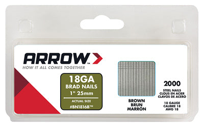 ARROW FASTENER CO LLC, Arrow BN18 18 Ga. X 1 in. L Galvanized Steel Brad Nails 2000 pk 0.95 lb