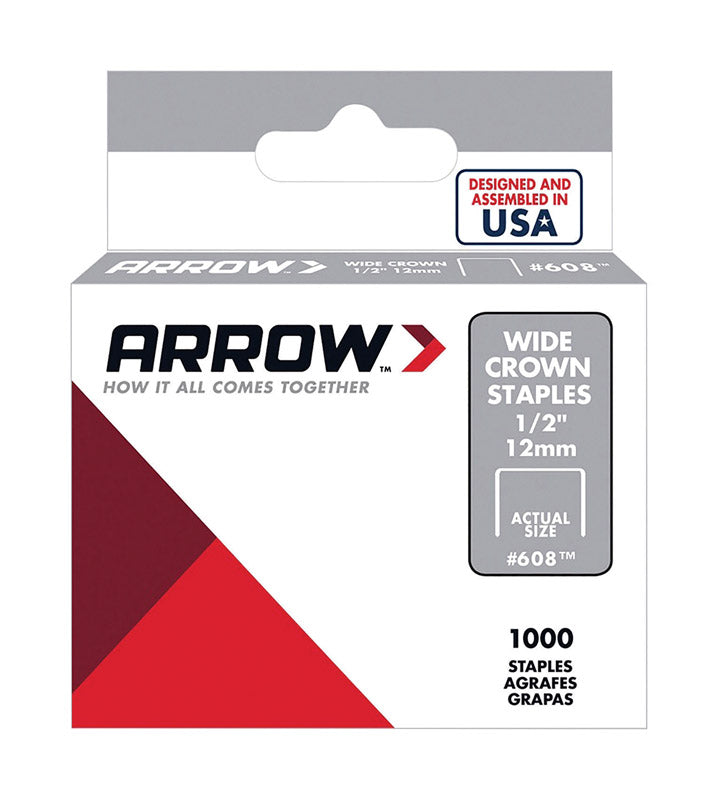 ARROW FASTENER CO LLC, Arrow Fastener #608 Galvanized Steel Gray 25 ga. Wide Crown Standard Staples 1/2 L x 3/8 W in.