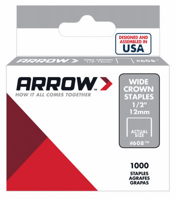 ARROW FASTENER CO LLC, Arrow Fastener #608 Galvanized Steel Gray 25 ga. Wide Crown Standard Staples 1/2 L x 3/8 W in.