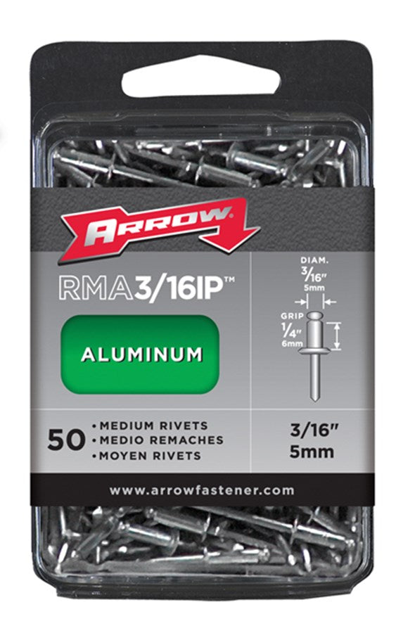 ARROW FASTENER CO LLC, Arrow Fastener Aluminum Silver Medium Rivets 3/16 Dia. x 1/4 in. Grip Range