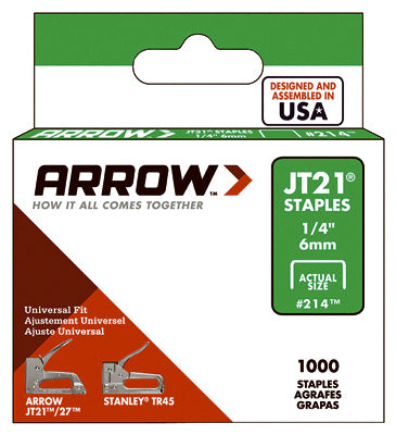 ARROW FASTENER CO LLC, Arrow Fastener JT21 7/16 in. W x 1/4 in. L 23 Ga. Wide Crown Light Duty Staples 1000 pk (Pack of 5)