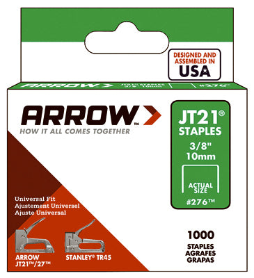 ARROW FASTENER CO LLC, Arrow Fastener JT21 7/16 in. W x 3/8 in. L 23 Ga. Wide Crown Light Duty Staples 1000 pk (Pack of 5)