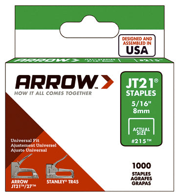 ARROW FASTENER CO LLC, Arrow Fastener JT21 7/16 in. W x 5/16 in. L 23 Ga. Wide Crown Light Duty Staples 1000 pk (Pack of 5)