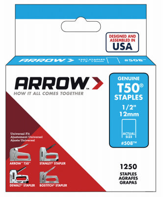 ARROW FASTENER CO LLC, Arrow Fastener T50 3/8 in. W x 1/2 in. L 18 Ga. Flat Crown Heavy Duty Staples 1250 pk (Pack of 4)