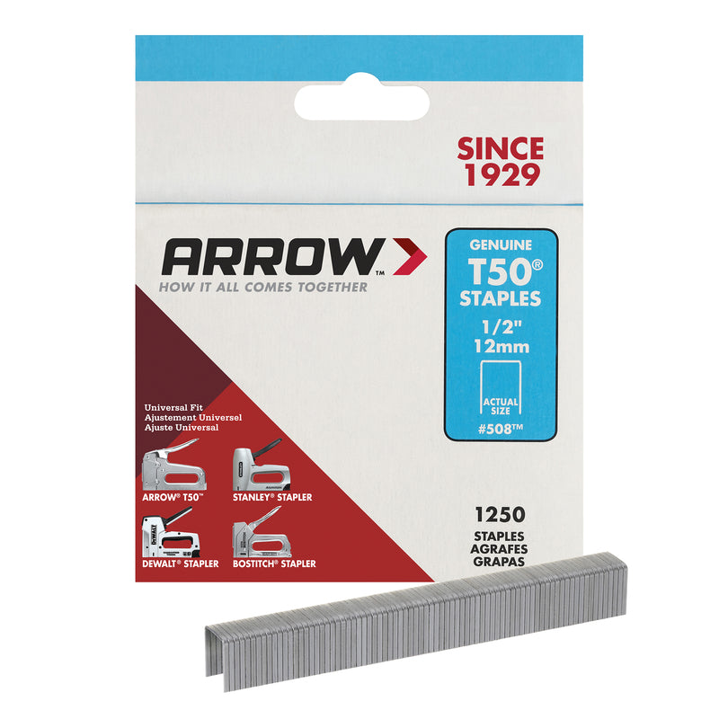 ARROW FASTENER CO LLC, Arrow Fastener T50 3/8 in. W x 1/2 in. L 18 Ga. Flat Crown Heavy Duty Staples 1250 pk (Pack of 4)