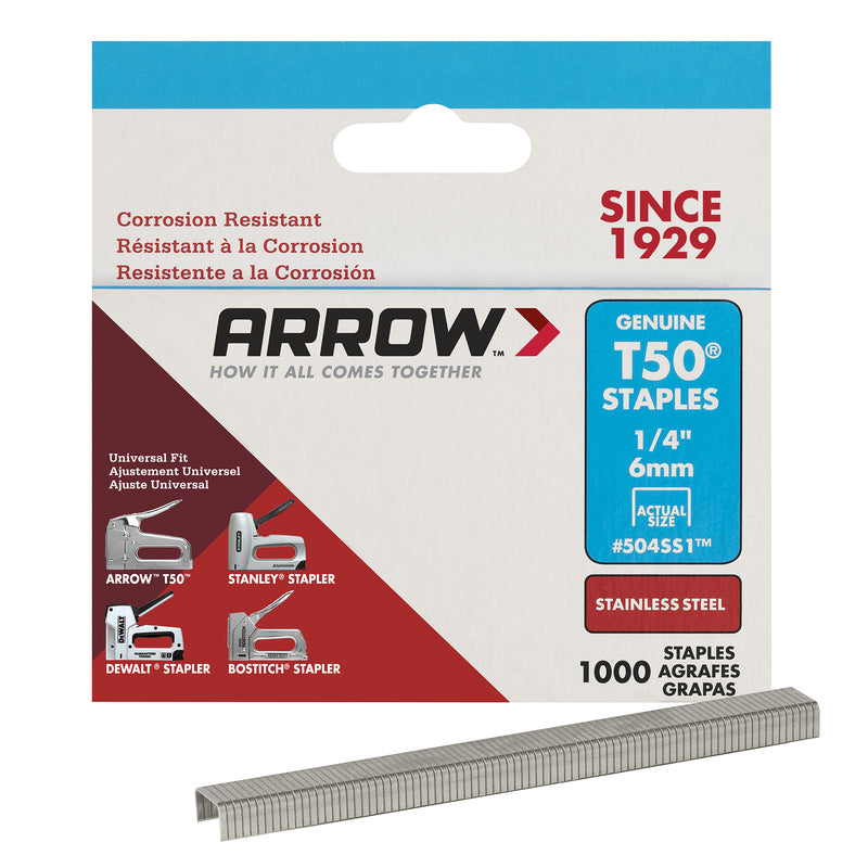 ARROW FASTENER CO LLC, Arrow Fastener T50 3/8 in. W x 1/4 in. L 18 Ga. Flat Crown Heavy Duty Staples 1000 pk (Pack of 5)